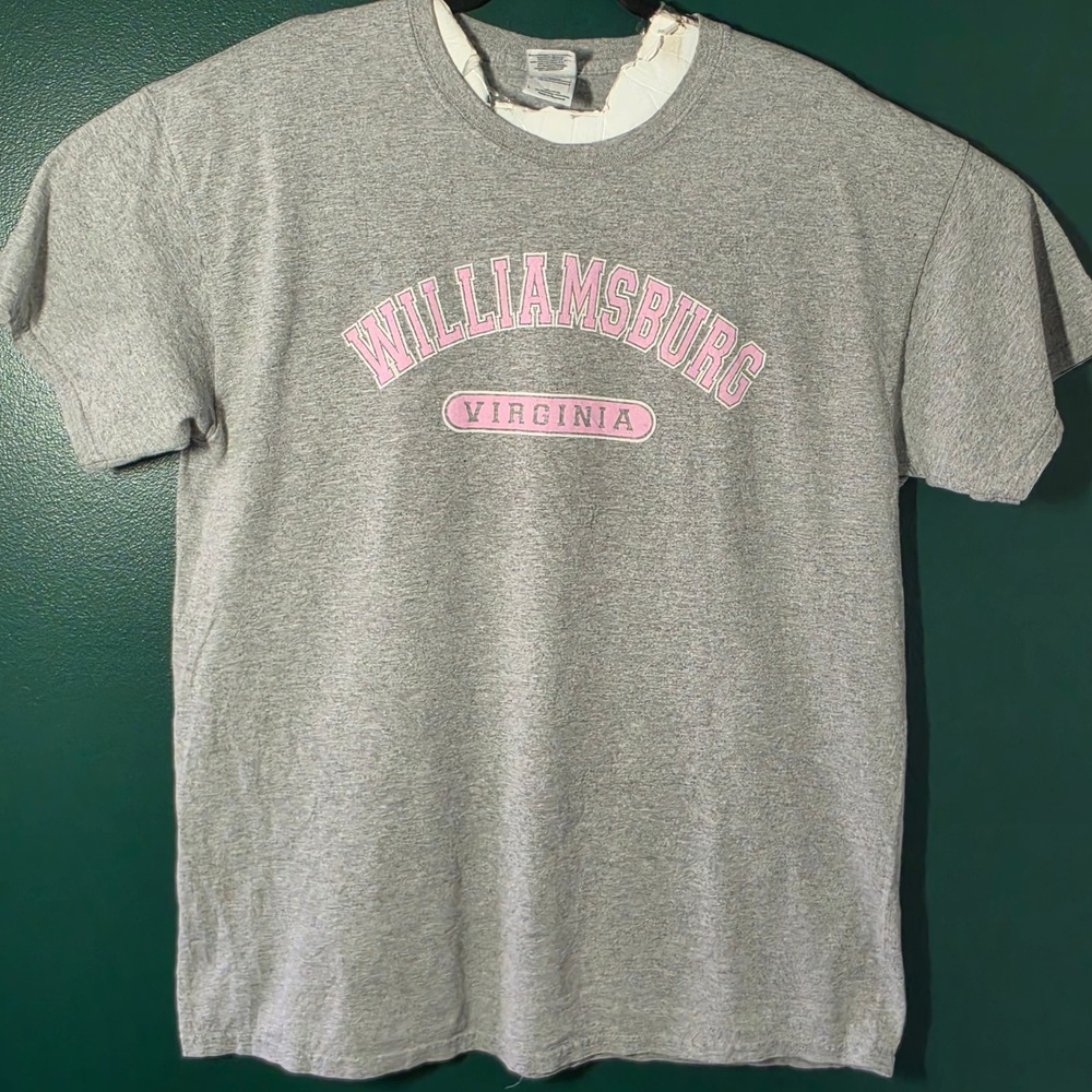 Gildan Williamsburg Virginia Graphic T-Shirt Gray Pink Womens Large Souvenir Tee